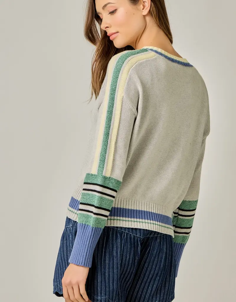 Fish Design Stripe/Block Pullover Sweater