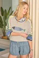 Fish Design Stripe/Block Pullover Sweater