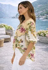 Tie Front Crinkle Flower Top