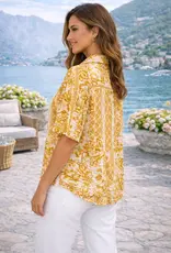 Crinkle Patchwork Print Button Up Top