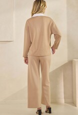 Classic Collared Two-Tone Top and Wide-Leg Pants Set