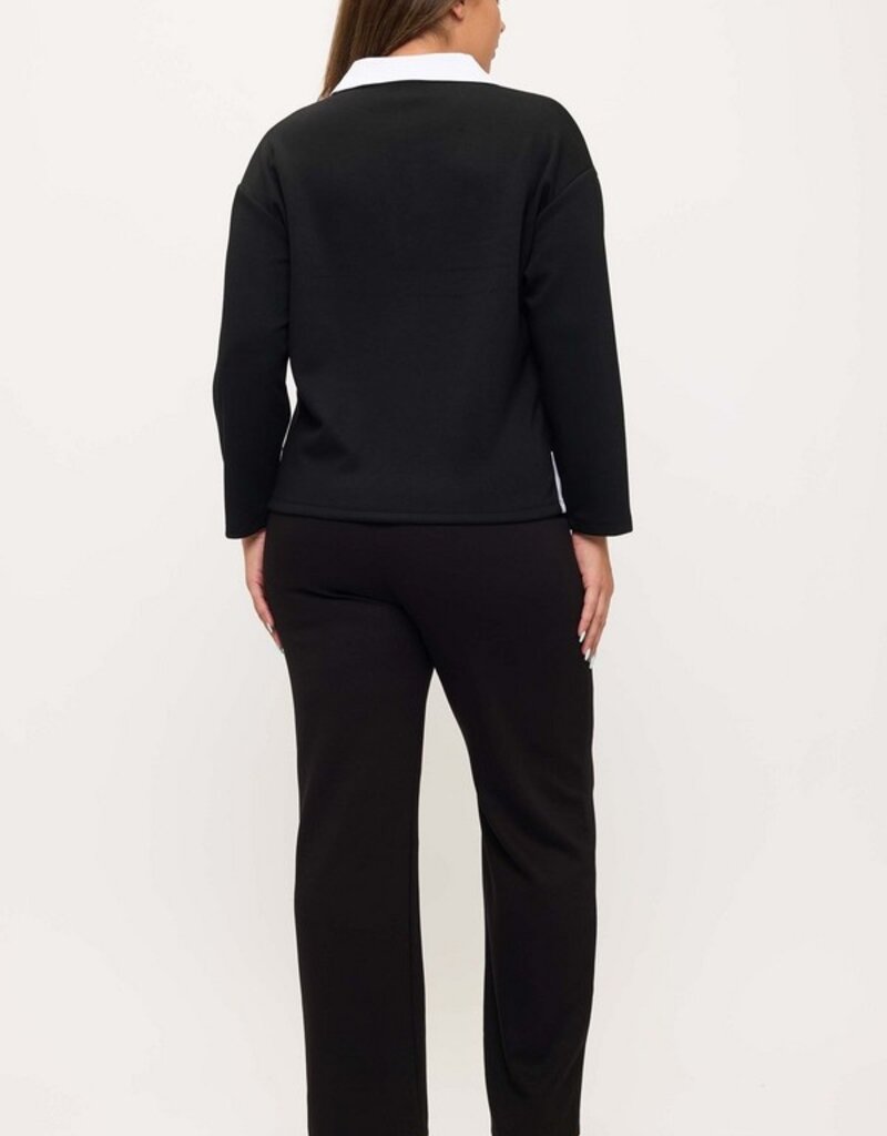 Curvy - Classic Collared Two-Tone Top and Wide-Leg Set