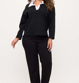Curvy - Classic Collared Two-Tone Top and Wide-Leg Set