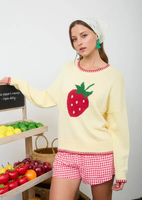 Let's Go To The strawberry Patch Knit Top
