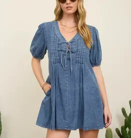 Front Tie Puff Sleeve Dress