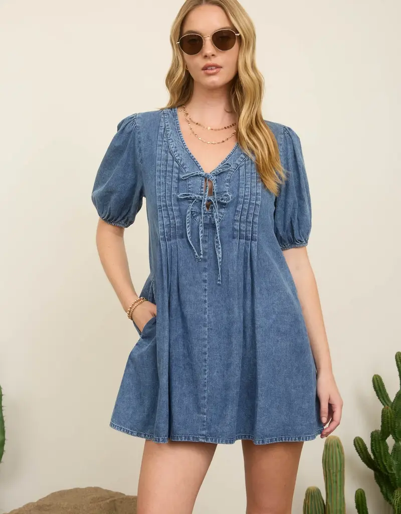 Front Tie Puff Sleeve Dress