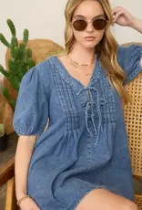 Front Tie Puff Sleeve Dress