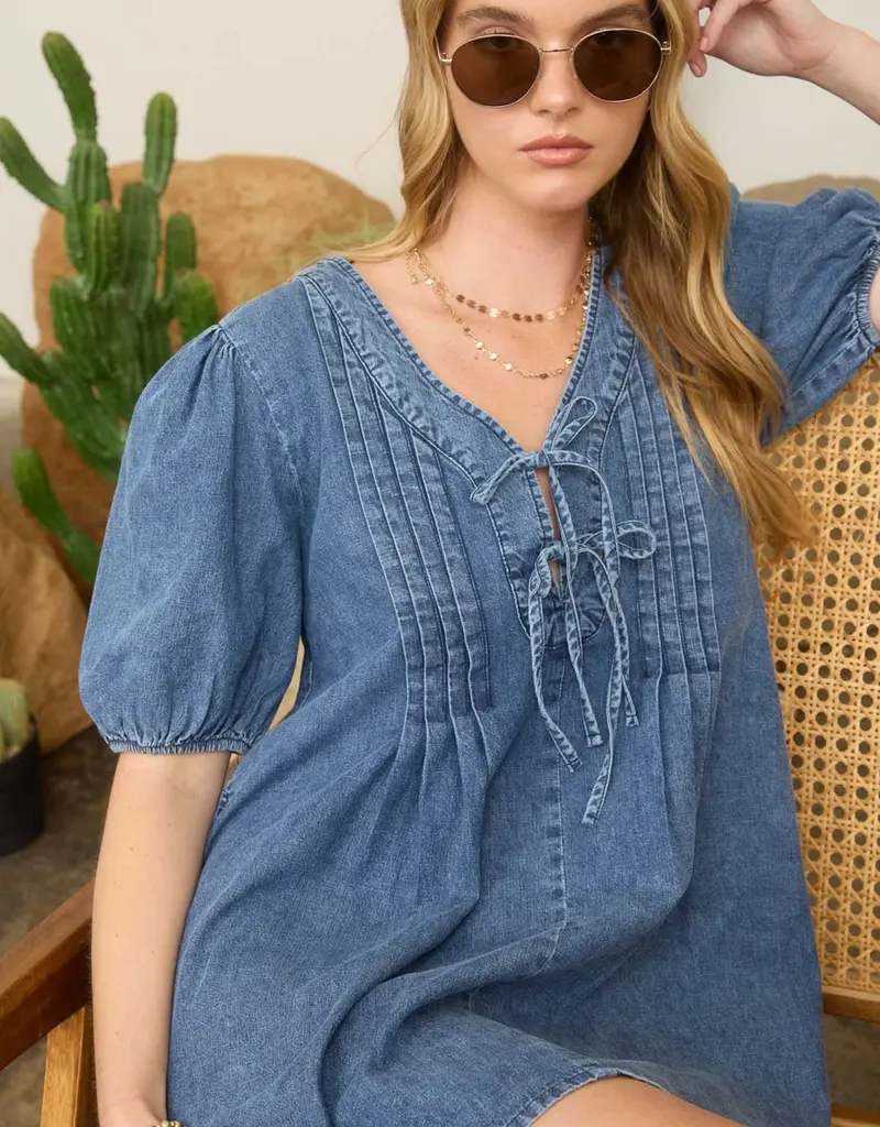 Front Tie Puff Sleeve Dress