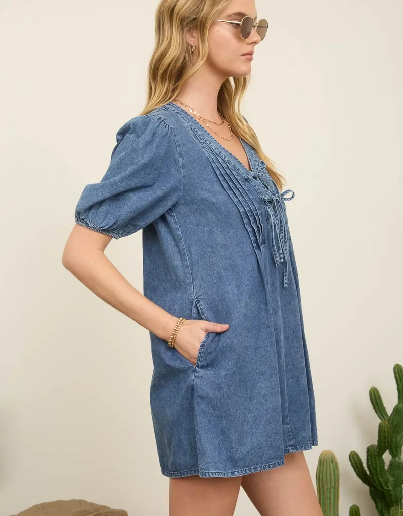 Front Tie Puff Sleeve Dress