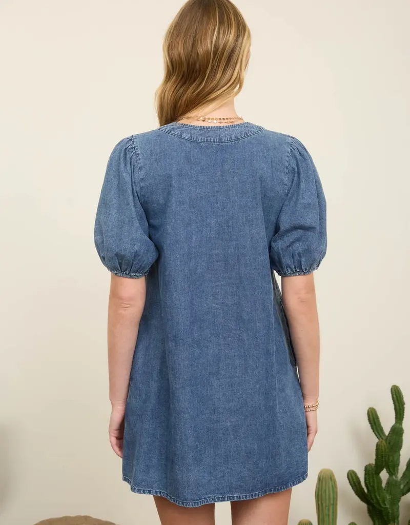 Front Tie Puff Sleeve Dress