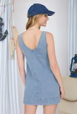 Washed Denim V Neck Sleeveless Dress