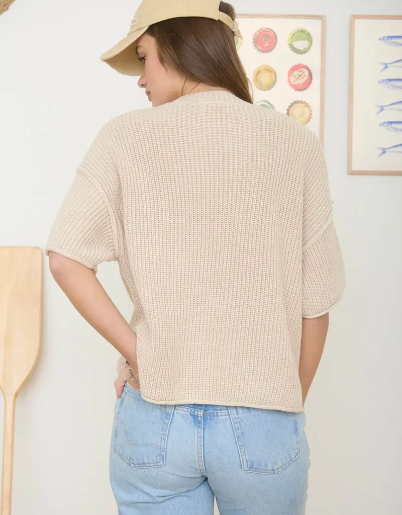 Washed Drop Shoulder Boxy Knit Top