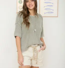 Washed Drop Shoulder Boxy Knit Top - Available in 3 Colors Olive - Sand - Pink