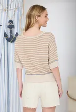 Stripe Raw Edge Detail Contrast Trim Sweater