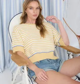 Stripe Raw Edge Detail Contrast Trim Sweater