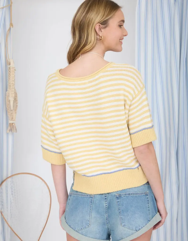 Stripe Raw Edge Detail Contrast Trim Sweater