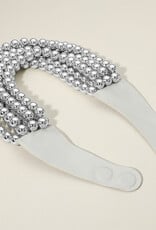 Chunky Acrylic Bead Layered Faux Leather Magnetic Necklace - Silver