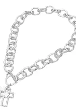 Hammered Layered CrossSilver Pendant Chunky Chain Toggle Necklace -