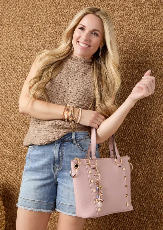 Evelyn Studded Tote - Carnation Pink