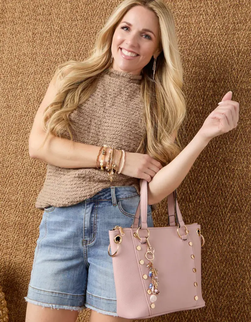 Evelyn Studded Tote - Carnation Pink