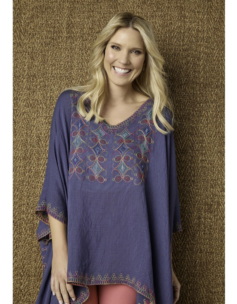Sariah V-Neck Poncho with Embroidery