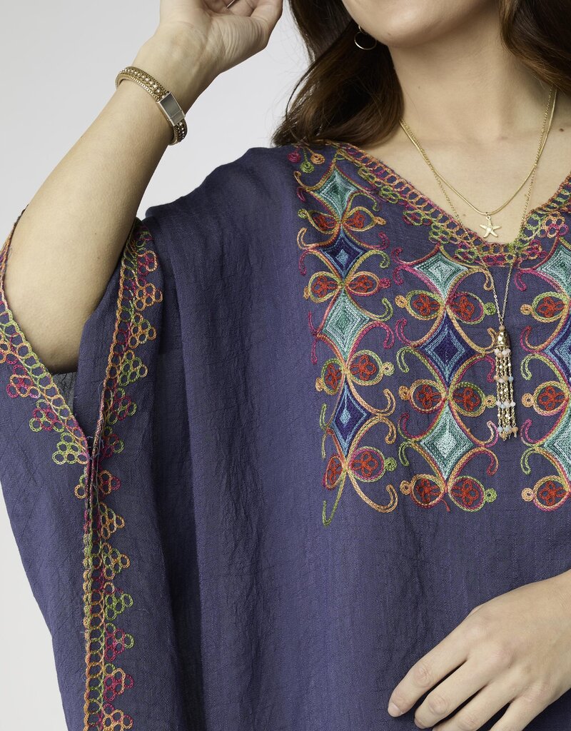 Sariah V-Neck Poncho with Embroidery