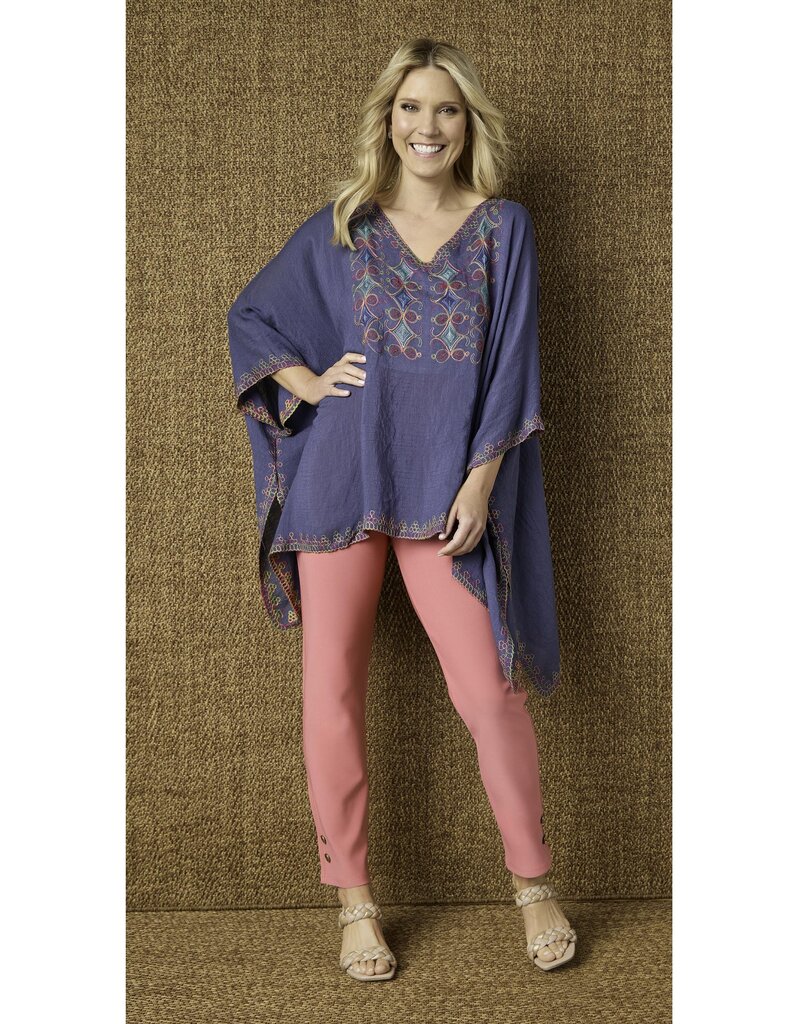 Sariah V-Neck Poncho with Embroidery