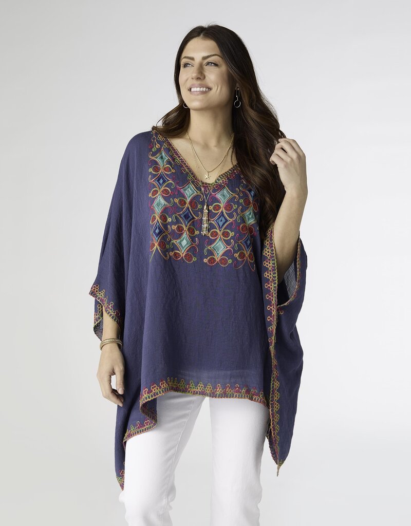 Sariah V-Neck Poncho with Embroidery