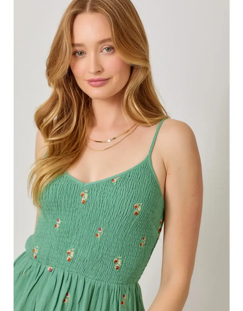 Embroidered Gauze Smocked Dress