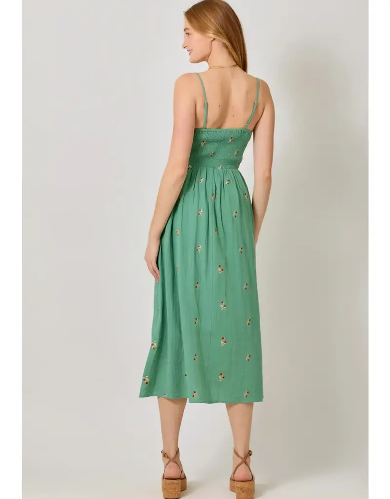 Embroidered Gauze Smocked Dress