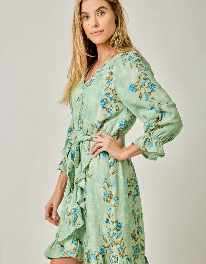 Fancy Floral Print Ruffle Dress