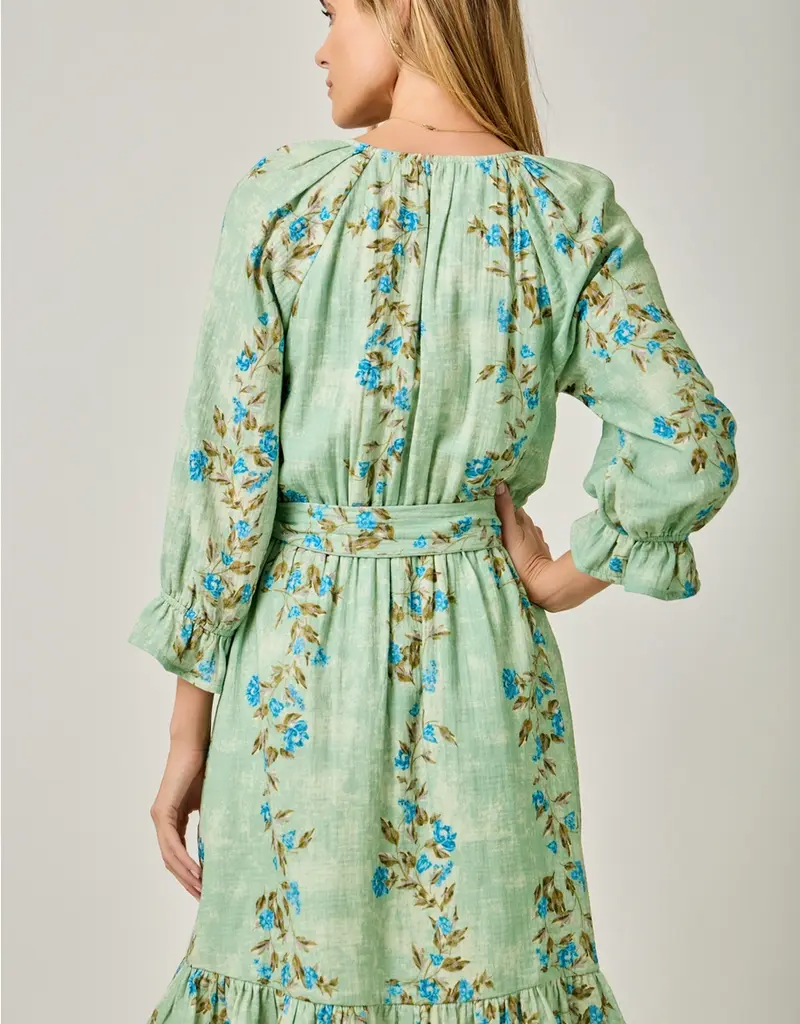 Fancy Floral Print Ruffle Dress