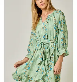 Fancy Floral Print Ruffle Dress