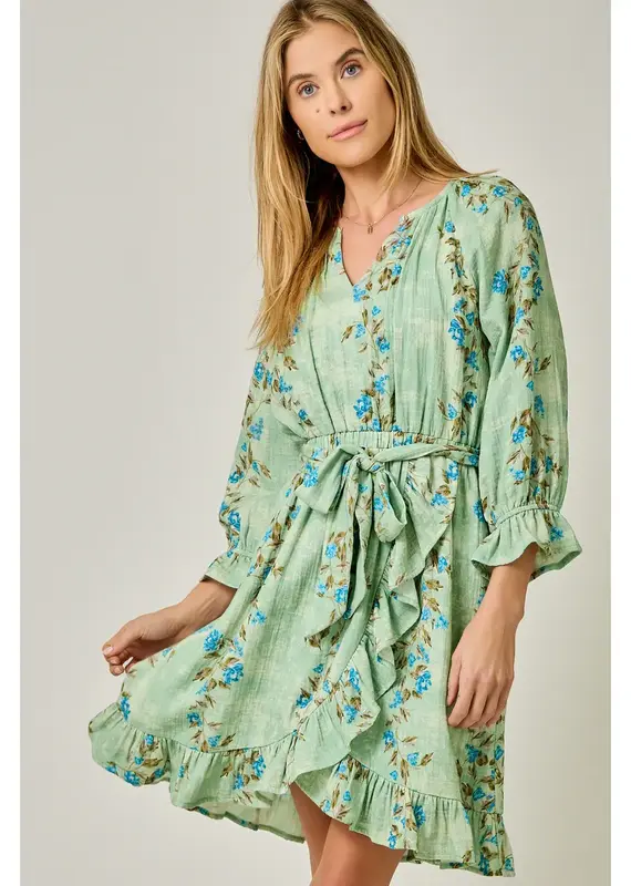 Fancy Floral Print Ruffle Dress