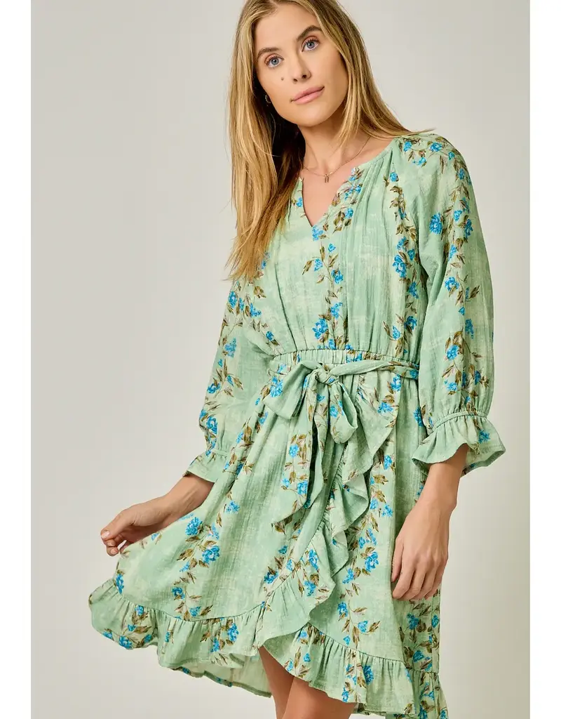 Fancy Floral Print Ruffle Dress