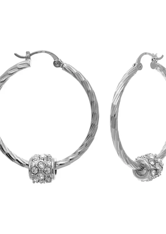 Crystal Ball Hoop Earring - Silver