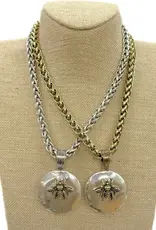Two Tone Bee Round Hammered Pendant On Silver Chain