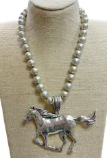 Running Horse Pendant On 12mm Faux Navajo Pearl Necklace