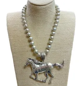 Running Horse Pendant On 12mm Faux Navajo Pearl Necklace