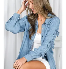 Chambray Bow Sleeve Detail Denim Shirt
