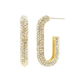Open Elongated Pave Hoop Earrings Available in Gold & Silver