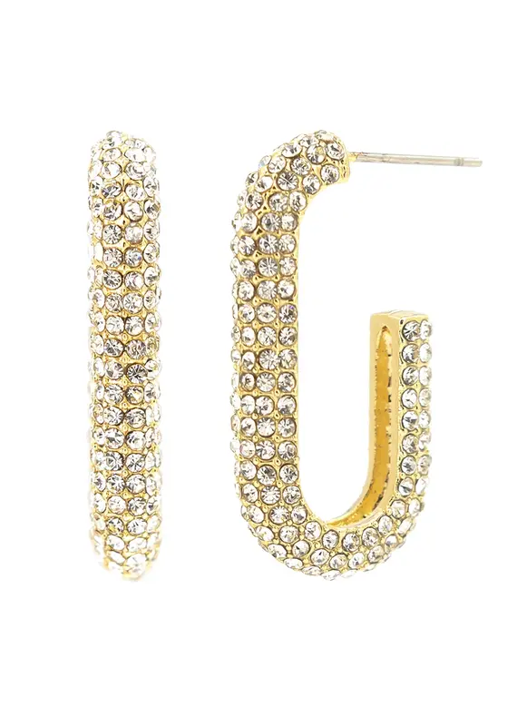 Open Elongated Pave Hoop Earrings Available in Gold & Silver