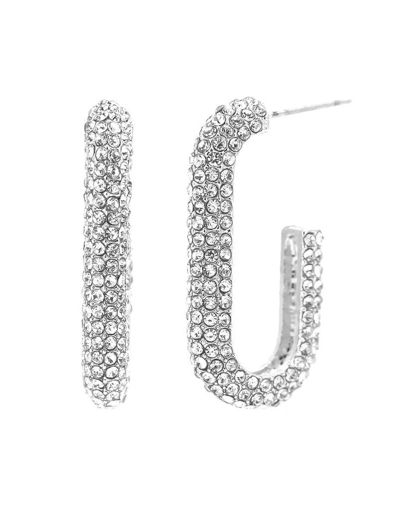 Open Elongated Pave Hoop Earrings