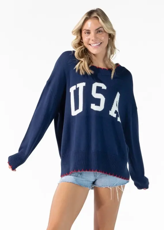 Sweet USA Sweater With Scallop Trim Detail