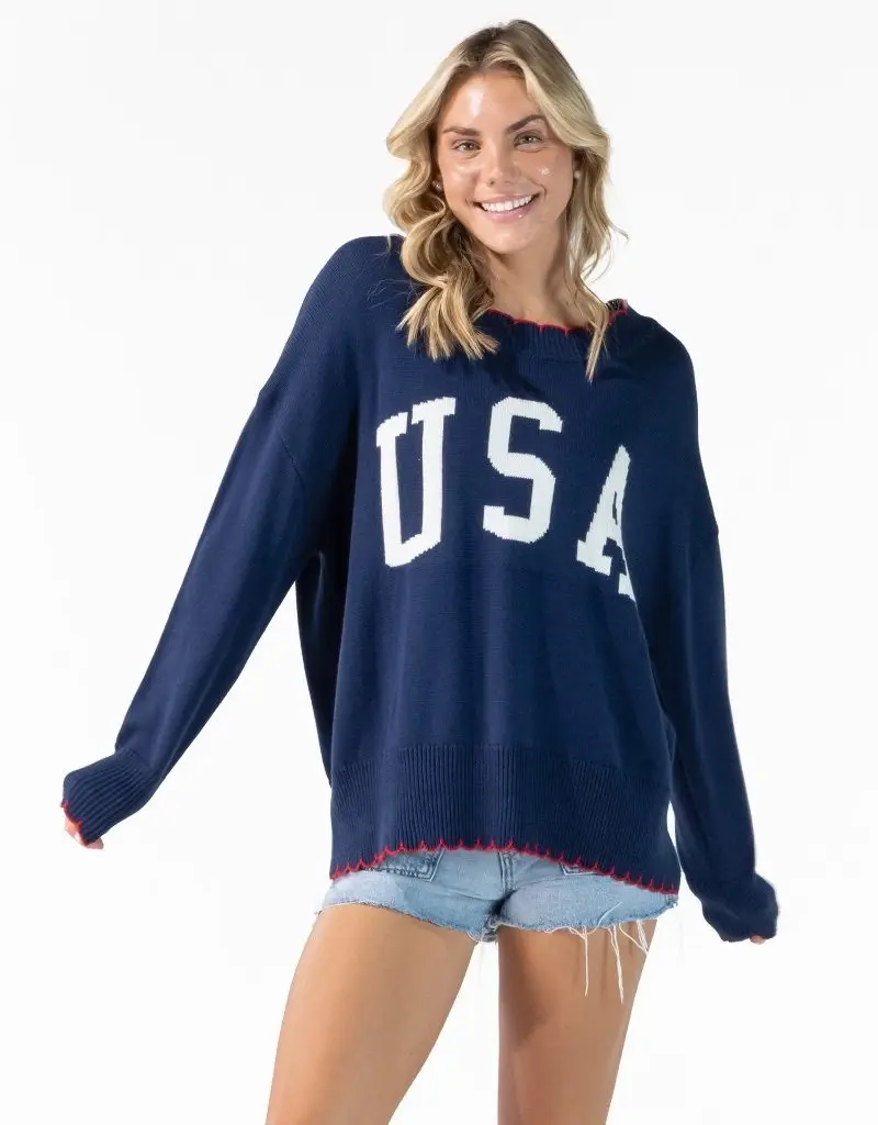 Sweet USA Sweater With Scallop Trim Detail