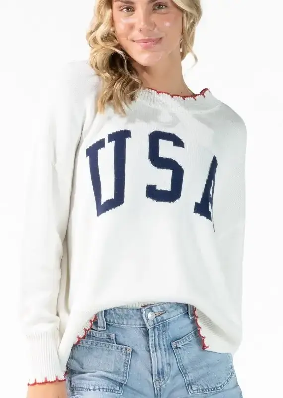 Sweet USA Sweater With Scallop Trim Detail