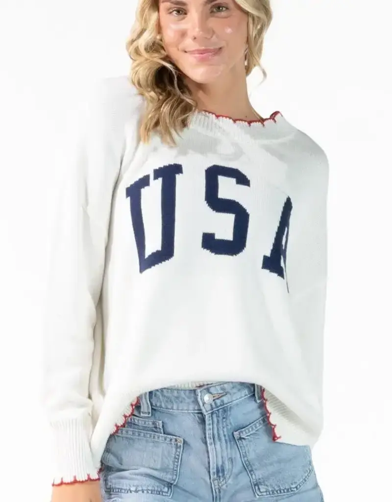 Sweet USA Sweater With Scallop Trim Detail
