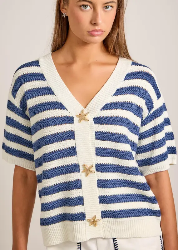 Nautical Stripe Cardigan with Starfish Button Detail