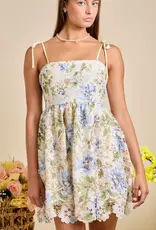 Floral &  Lace Dress With Tie Straps