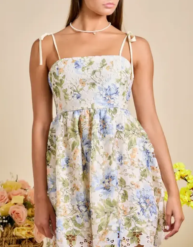 Floral &  Lace Dress With Tie Straps